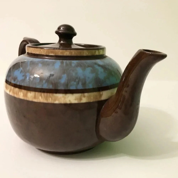 Vintage  Sudlows Burslem Ceramic Striped Teapot Made in England Small Chip - Picture 15 of 16